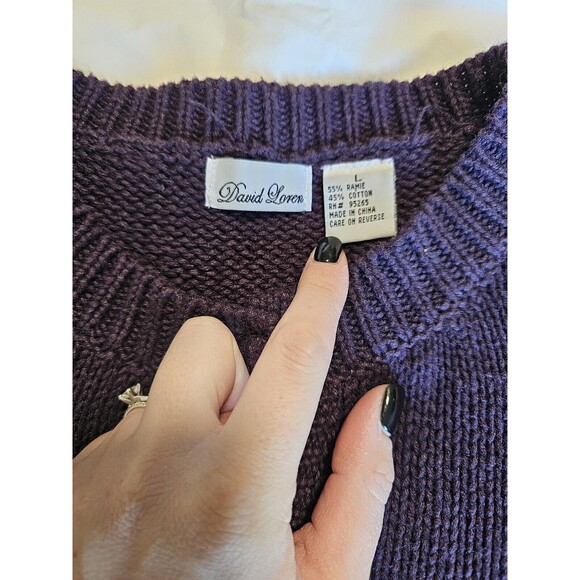 Vintage David Loren Womens L Cardigan Purple Floral Embroidered Grandma Sweater - Picture 6 of 9
